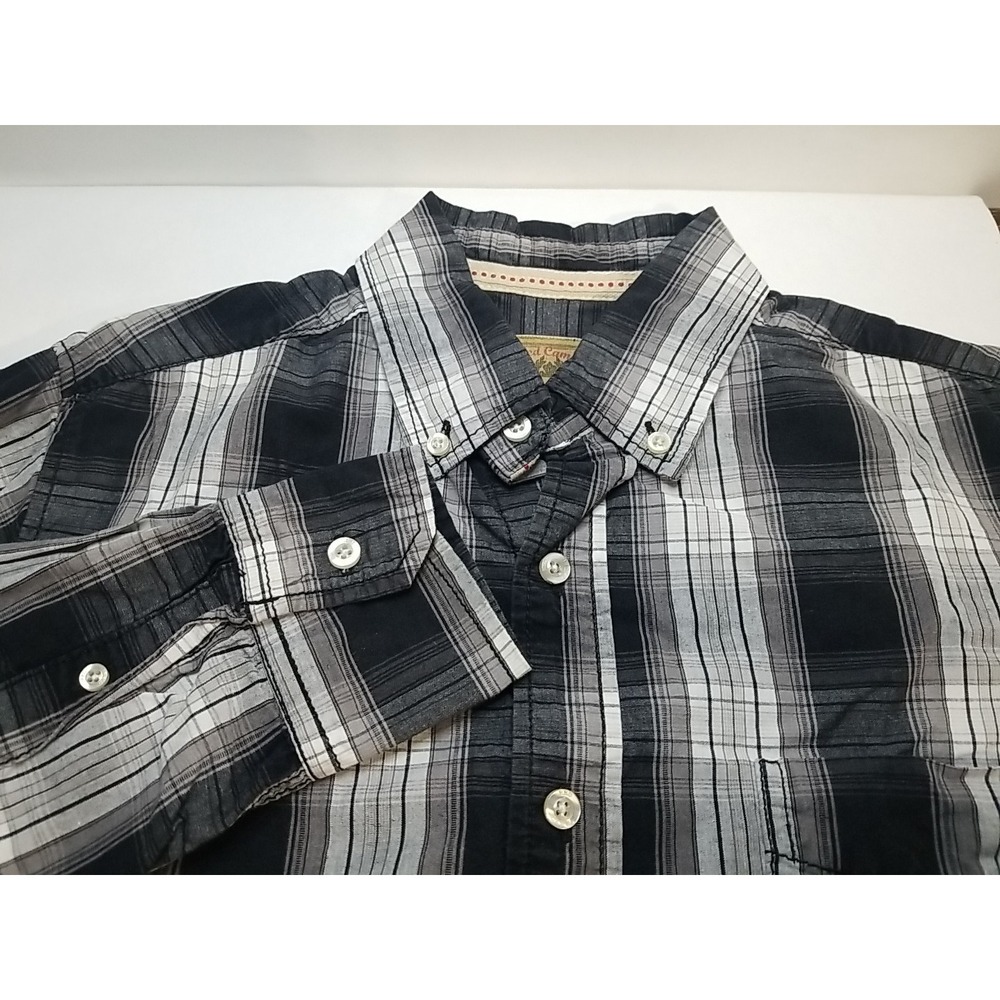Red Camel Mens Button Down Long Sleeve Grey Plaid Cotton Casual Shirt Medium